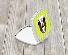 Load image into Gallery viewer, Checkerboard Lime Green Basset Hound Compact Mirror – Stylish Purse Mirror with Artistic Covers BB1305SCM