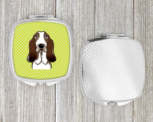 Load image into Gallery viewer, Checkerboard Lime Green Basset Hound Compact Mirror – Stylish Purse Mirror with Artistic Covers BB1305SCM
