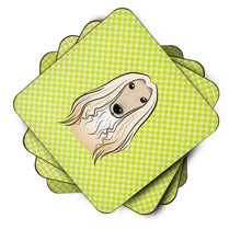 Load image into Gallery viewer, Checkerboard Lime Green Afghan Hound Coasters - Set of 4 Lightweight Foam, Absorbent Drink Coasters BB1306FC