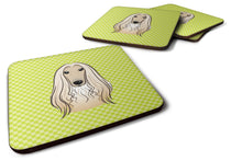 Load image into Gallery viewer, Checkerboard Lime Green Afghan Hound Coasters - Set of 4 Lightweight Foam, Absorbent Drink Coasters BB1306FC