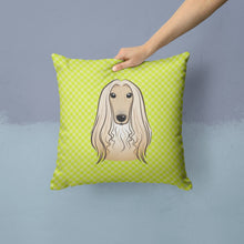 Load image into Gallery viewer, Checkerboard Lime Green Afghan Hound Canvas Throw Pillow - 14x14 Decorative Pillow – Art for Your Home &amp; Patio BB1306PW1414