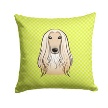 Load image into Gallery viewer, Checkerboard Lime Green Afghan Hound Canvas Throw Pillow - 14x14 Decorative Pillow – Art for Your Home &amp; Patio BB1306PW1414
