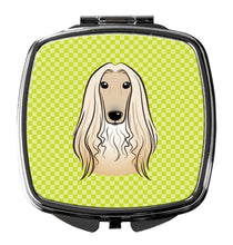 Load image into Gallery viewer, Checkerboard Lime Green Afghan Hound Compact Mirror – Stylish Purse Mirror with Artistic Covers BB1306SCM