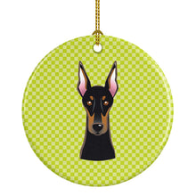 Load image into Gallery viewer, Checkerboard Lime Green Doberman Ceramic Ornament BB1307CO1