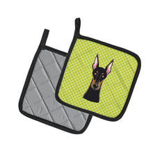Load image into Gallery viewer, Checkerboard Lime Green Doberman Pot Holders - Set of 2 - Heat-Resistant Kitchen Essentials BB1307PTHD