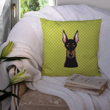 Load image into Gallery viewer, Checkerboard Lime Green Doberman Canvas Throw Pillow - 14x14 Decorative Pillow – Art for Your Home &amp; Patio BB1307PW1414