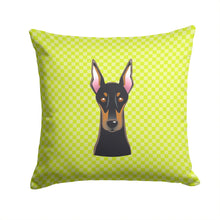 Load image into Gallery viewer, Checkerboard Lime Green Doberman Canvas Throw Pillow - 14x14 Decorative Pillow – Art for Your Home &amp; Patio BB1307PW1414