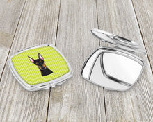 Load image into Gallery viewer, Checkerboard Lime Green Doberman Compact Mirror – Stylish Purse Mirror with Artistic Covers BB1307SCM