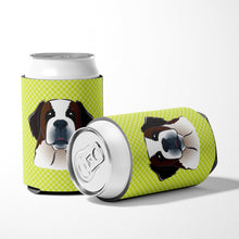 Load image into Gallery viewer, Checkerboard Lime Green Saint Bernard Can or Bottle Hugger BB1308CC