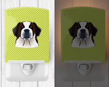 Load image into Gallery viewer, Checkerboard Lime Green Saint Bernard Ceramic Night Light BB1308CNL