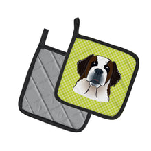 Load image into Gallery viewer, Checkerboard Lime Green Saint Bernard Pot Holders - Set of 2 - Heat-Resistant Kitchen Essentials BB1308PTHD