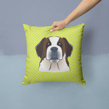 Load image into Gallery viewer, Checkerboard Lime Green Saint Bernard Canvas Throw Pillow - 14x14 Decorative Pillow – Art for Your Home &amp; Patio BB1308PW1414