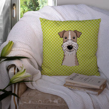 Load image into Gallery viewer, Checkerboard Lime Green Wire Haired Fox Terrier Canvas Throw Pillow - 14x14 Decorative Pillow – Art for Your Home &amp; Patio BB1309PW1414