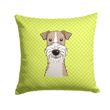 Load image into Gallery viewer, Checkerboard Lime Green Wire Haired Fox Terrier Canvas Throw Pillow - 14x14 Decorative Pillow – Art for Your Home &amp; Patio BB1309PW1414