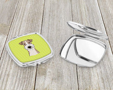 Load image into Gallery viewer, Checkerboard Lime Green Wire Haired Fox Terrier Compact Mirror – Stylish Purse Mirror with Artistic Covers BB1309SCM