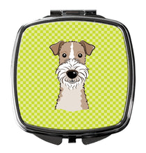 Load image into Gallery viewer, Checkerboard Lime Green Wire Haired Fox Terrier Compact Mirror – Stylish Purse Mirror with Artistic Covers BB1309SCM
