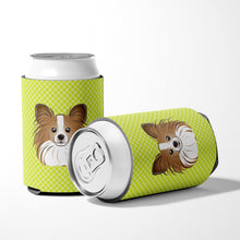 Load image into Gallery viewer, Checkerboard Lime Green Papillon Can or Bottle Hugger BB1310CC