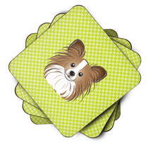 Load image into Gallery viewer, Checkerboard Lime Green Papillon Coasters - Set of 4 Lightweight Foam, Absorbent Drink Coasters BB1310FC