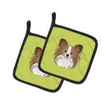 Load image into Gallery viewer, Checkerboard Lime Green Papillon Pot Holders - Set of 2 - Heat-Resistant Kitchen Essentials BB1310PTHD