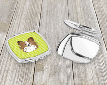 Load image into Gallery viewer, Checkerboard Lime Green Papillon Compact Mirror – Stylish Purse Mirror with Artistic Covers BB1310SCM