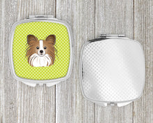 Load image into Gallery viewer, Checkerboard Lime Green Papillon Compact Mirror – Stylish Purse Mirror with Artistic Covers BB1310SCM