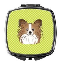 Load image into Gallery viewer, Checkerboard Lime Green Papillon Compact Mirror – Stylish Purse Mirror with Artistic Covers BB1310SCM