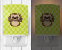 Load image into Gallery viewer, Checkerboard Lime Green Chocolate Brown Shih Tzu Ceramic Night Light BB1311CNL