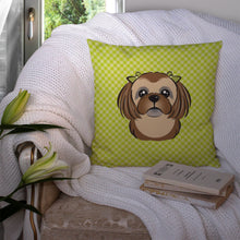 Load image into Gallery viewer, Checkerboard Lime Green Chocolate Brown Shih Tzu Canvas Throw Pillow - 14x14 Decorative Pillow – Art for Your Home &amp; Patio BB1311PW1414