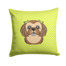 Load image into Gallery viewer, Checkerboard Lime Green Chocolate Brown Shih Tzu Canvas Throw Pillow - 14x14 Decorative Pillow – Art for Your Home &amp; Patio BB1311PW1414