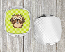 Load image into Gallery viewer, Checkerboard Lime Green Chocolate Brown Shih Tzu Compact Mirror – Stylish Purse Mirror with Artistic Covers BB1311SCM