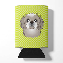 Load image into Gallery viewer, Checkerboard Lime Green Gray Silver Shih Tzu Can or Bottle Hugger BB1312CC
