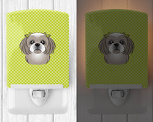 Load image into Gallery viewer, Checkerboard Lime Green Gray Silver Shih Tzu Ceramic Night Light BB1312CNL