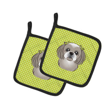 Load image into Gallery viewer, Checkerboard Lime Green Gray Silver Shih Tzu Pot Holders - Set of 2 - Heat-Resistant Kitchen Essentials BB1312PTHD