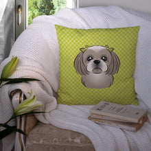 Load image into Gallery viewer, Checkerboard Lime Green Gray Silver Shih Tzu Canvas Throw Pillow - 14x14 Decorative Pillow – Art for Your Home &amp; Patio BB1312PW1414