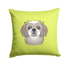Load image into Gallery viewer, Checkerboard Lime Green Gray Silver Shih Tzu Canvas Throw Pillow - 14x14 Decorative Pillow – Art for Your Home &amp; Patio BB1312PW1414