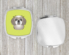 Load image into Gallery viewer, Checkerboard Lime Green Gray Silver Shih Tzu Compact Mirror – Stylish Purse Mirror with Artistic Covers BB1312SCM