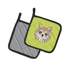 Load image into Gallery viewer, Checkerboard Lime Green Chihuahua Pot Holders - Set of 2 - Heat-Resistant Kitchen Essentials BB1313PTHD