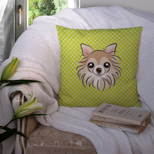 Load image into Gallery viewer, Checkerboard Lime Green Chihuahua Canvas Throw Pillow - 14x14 Decorative Pillow – Art for Your Home &amp; Patio BB1313PW1414