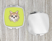 Load image into Gallery viewer, Checkerboard Lime Green Chihuahua Compact Mirror – Stylish Purse Mirror with Artistic Covers BB1313SCM