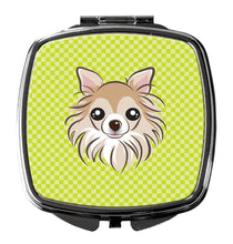 Load image into Gallery viewer, Checkerboard Lime Green Chihuahua Compact Mirror – Stylish Purse Mirror with Artistic Covers BB1313SCM