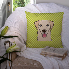 Load image into Gallery viewer, Checkerboard Lime Green Golden Retriever Canvas Throw Pillow - 14x14 Decorative Pillow – Art for Your Home &amp; Patio BB1314PW1414