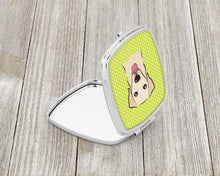 Load image into Gallery viewer, Checkerboard Lime Green Golden Retriever Compact Mirror – Stylish Purse Mirror with Artistic Covers BB1314SCM