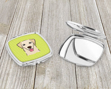 Load image into Gallery viewer, Checkerboard Lime Green Golden Retriever Compact Mirror – Stylish Purse Mirror with Artistic Covers BB1314SCM