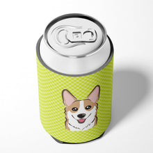 Load image into Gallery viewer, Checkerboard Lime Green Corgi Can or Bottle Hugger BB1315CC