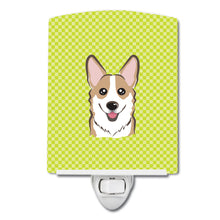 Load image into Gallery viewer, Checkerboard Lime Green Corgi Ceramic Night Light BB1315CNL