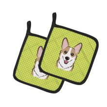 Load image into Gallery viewer, Checkerboard Lime Green Corgi Pot Holders - Set of 2 - Heat-Resistant Kitchen Essentials BB1315PTHD