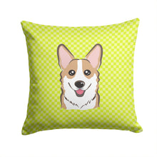 Load image into Gallery viewer, Checkerboard Lime Green Corgi Canvas Throw Pillow - 14x14 Decorative Pillow – Art for Your Home &amp; Patio BB1315PW1414