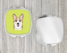 Load image into Gallery viewer, Checkerboard Lime Green Corgi Compact Mirror – Stylish Purse Mirror with Artistic Covers BB1315SCM