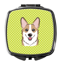Load image into Gallery viewer, Checkerboard Lime Green Corgi Compact Mirror – Stylish Purse Mirror with Artistic Covers BB1315SCM