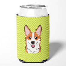 Load image into Gallery viewer, Checkerboard Lime Green Corgi Can or Bottle Hugger BB1316CC